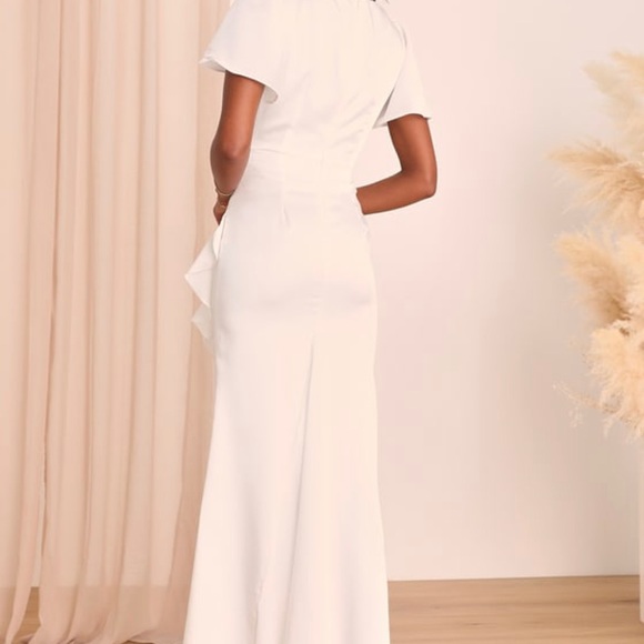Eternal Bond White Satin Ruffled Flutter Sleeve Maxi Dress - Picture 7 of 10